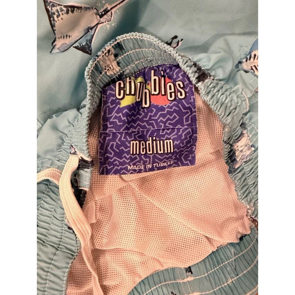 Chubbies Men’s Blue Stingray Print Swim Trunks M Mesh Lined Elastic Drawstring